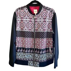 NWT: Rafaella Weekend Black Paisley Mixed Print Lightweight Jacket Size L (J279)